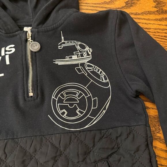 DISNEY Star Wars BB-8 Boy’s Pull Over Hoodie Size S Black/Silver Sweatshirt Hood - Picture 3 of 9